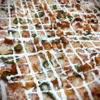 Chicken Inferno Pizza · Tomato sauce, mozzarella, jalapenos, Buffalo chicken and topped with ranch out of the oven. ...