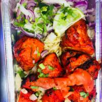 Chicken Traditional Tikka Platter · Served with rice and salad. Tandoori chicken cubes