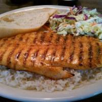 Grill fish w rice · Grill fiah with rice and salad