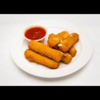 Mozzarella Sticks with Marinara Sauce · Mozzarella cheese that has been coated and fried.