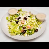 Greek Salad · (Iceberg lettuce chopped tossed W/ green peppers, onions, tomatoes
Kalamata olives served W/...