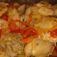 8. Pepper Chicken Platter · Served with rice and beans.