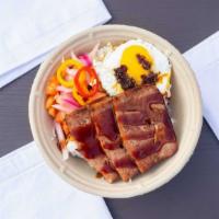 Homemade Spam Rice Bowl · House ground pork, ham, better than the canned stuff.
