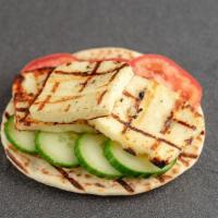 Grilled Halloumi · Halloumi is a Cypriot semi-hard cheese that is grilled and served with sliced cucumber, Toma...
