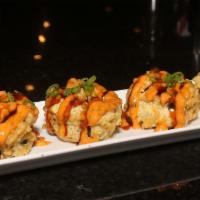 Dallas Roll · Spicy crawfish, spicy crab, avocado, cream cheese, deep fried topped with spicy mayo, eel sa...