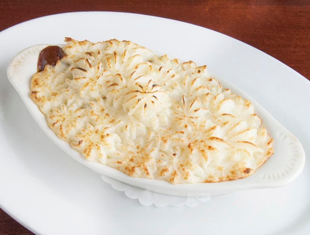 McHale's Shepherds Pie · Ground sirloin beef with peas and carrots, topped with golden mashed potatoes.