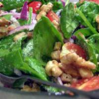 Spinach Salad  · Baby spinach, tomatoes, red onions, artichoke hearts, croutons, and Parmesan cheese. Served ...