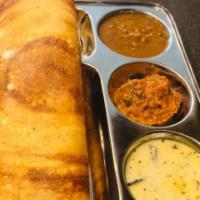 Cheese Dosa / Paneer Dosa · Gluten free. Nutritious, delicious Dosa served with potato curry, chutneys and sambar (veget...