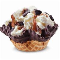 Founder's Favorite Ice Cream · Sweet cream ice cream with pecans, brownie, fudge, and caramel.