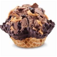 Peanut Butter Cup Perfection Ice Cream · Chocolate ice cream with peanut butter, Reese's peanut butter cup, and fudge.
