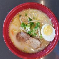 N1. Pork Ramen Noodle · Bean sprout, onions, carrot, slow simmered pork and boiled egg.
