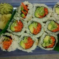 R1. Veggie Roll · Cucumber, avocado and carrot. Topped with sesame seeds.