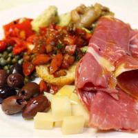 Antipasti · Soppresata, roasted peppers, prosciutto, anchovies, olives and parmigiano.