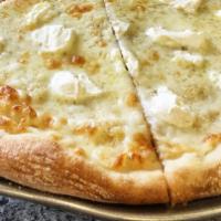 White Pizza · Topped with mozzarella, ricotta cheese, and fresh garlic.