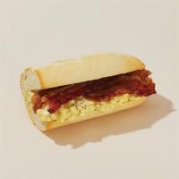 Egg & Bacon Breakfast Baguette · Classic egg salad made with cage-free eggs and cage-free mayo topped with crispy strips of N...