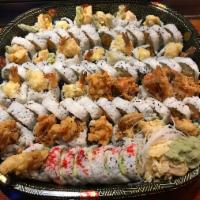 F. Tempura Roll Platter · 14 rolls. Includes 2 spider rolls, 4 shrimp tempura rolls, 4 seafood tempura rolls and 4 veg...