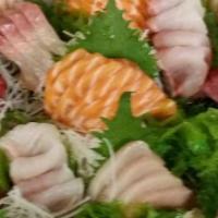 H. Sashimi Platter · Includes 16 pieces tuna, 16 pieces salmon, 16 pieces yellowtail, 8 pieces yellowtail belly, ...