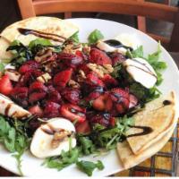 Arugula and Kale Salad · Arugula, kale, strawberries, fresh mozzarella, walnuts, balsamic glaze and extra virgin oliv...
