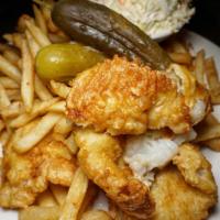 Fish N Chips · Battered cod and french fries.