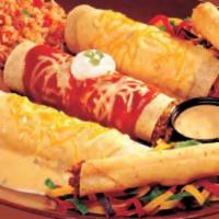 Cinco Sampler · A 5 items combo: a pulled chicken enchilada and ground beef enchilada, both with cheese ench...