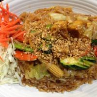 62. Vegetarian Pad Thai · YOUR OPTION EGG OR NO EGG.....
Stir-fried rice noodles, tofu, green onions, bean sprouts and...
