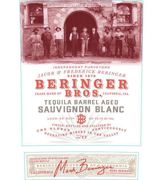 Beringer Brother's Tequila Aged Sauvignon Blanc · Must be 21 to purchase. This Sauvignon Blanc is bursting with aromas of bright citrus, fresh herbs, and a hint of vanilla cream. The palate is lush and smooth with integrated acidity, leading to a rich lasting finish