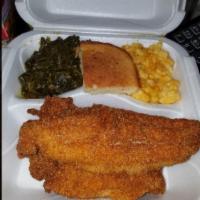 Catfish Dinner  · 2 catfish filets, with your choice of two sides and cornbread or white bread 