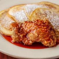 Nashville Hot Chicken · Batter fried boneless chicken thigh tossed in Nashville hot sauce served with three pancakes...