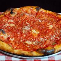 Tomato Pizza · Red sauce, garlic, oregano and Parm.
