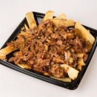Cheese Steak Fries · Flat Fries topped with USDA choice beef, white American cheese, mushrooms, onions, and sweet...