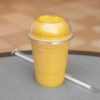 Mangoes Mania Smoothie · Mangoes, peach, pineapple, orange and vanilla frozen yogurt.