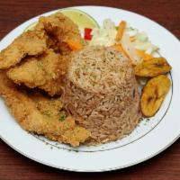 7. Southern Fried Catfish · Served with rice and peas or white rice and steamed vegetable or collard greens