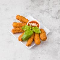 Mozzarella Sticks · 7 pieces. Mozzarella cheese that has been coated and fried.