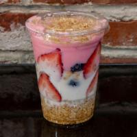 Coffee Pot Signature Parfait · Low Fat Vanilla and Strawberry Yogurt with layers of granola and fresh fruits. 