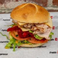 Honey-Honey · Boars' Head Honey Turkey, Muenster Cheese, Lettuce, Tomato, Avocado, Roasted Peppers, with H...