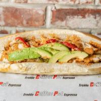 Fire · Lemon Chicken, Pepper Jack Cheese, Grilled Onions & Peppers, Avocado, with Chipotle Mayo 