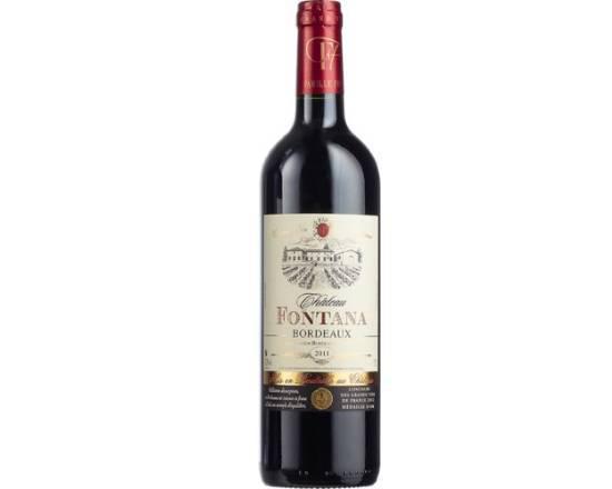 Chateau Fontana Bordeaux - France, 750 ml.  · Must be 21 to purchase. 13.00% ABV. Full-bodied, very dry, some oak, lots of dar cherry, bold acidity, subdued tannins and a hint of bittersweet chocolate. 