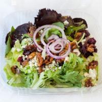 Summer Splash Salad · Lettuce blend topped with dried cranberries, Cumble Blue Cheese and candied walnuts. Served ...