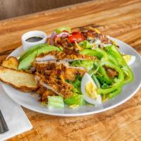 Cobb Salad · Romaine lettuce, chicken, bacon, blue and cheddar cheese, tomato, egg, avocado, red onion, g...