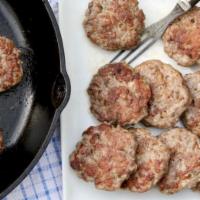 Sausage Patty · Seasoned ground meat that has been wrapped in a casing.