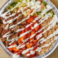 Combo Halal Food  · Lamb gyro,Halal chicken with yellow rice and  salad with any choice of sauce (white sauce,ho...
