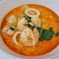 Chai-Ya Noodle Soup · Rice noodle with shrimps, scallops, squids, tuna, beansprouts, basil, scallion and cilantro ...