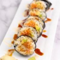 Miyamoto Roll · Shrimp tempura, mayo crab, spicy tuna, avocado, and unagi sauce.