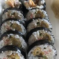 Dragon Roll · Shrimp tempura, mayo crab, cucumber, unagi, avocado, and unagi sauce.