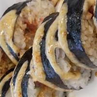 D&D Roll · Spicy tuna, cucumber, shrimp tempura, mayo crab, marinated jalapeno with spicy mayo, unagi s...
