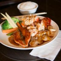 Seafood Teriyaki · Lobster, scallop, shrimp and salmon. Served with miso soup, salad and rice.