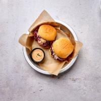 2 Mango Habanero Fish Sliders · 2 hand-battered spicy Montauk fish filets built with kimchi slaw, pickled cucumbers, and our...