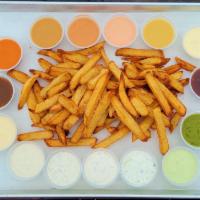 Regular Fries · Hand-cut delicious french fries! Comes with your choice of 2 house-made dipping sauces. Yum!