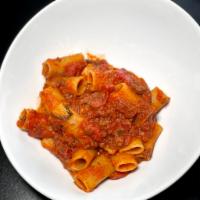 Rigatoni Bolognese · Ground beef, tomato sauce, and red wine.