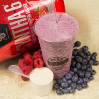 1. Berry Berry Good Smoothie · 24 oz. of strawberry protein, almond milk, berry puree, blueberries and raspberries.